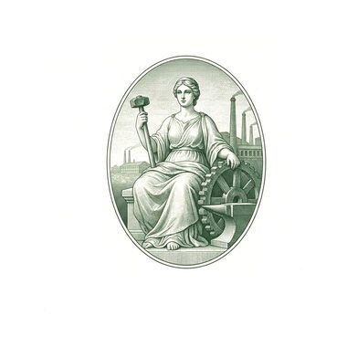 Engraved share-certificate vignette of a seated figure of Industry