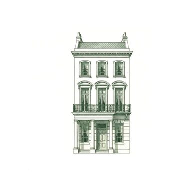 Engraving of a white stucco London terraced house